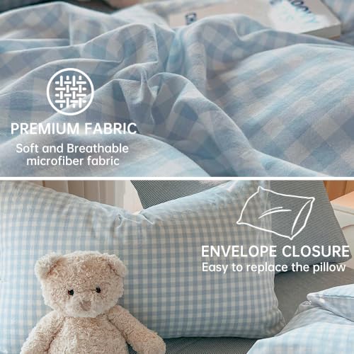 Image of BOLINLIVING Gingham Duvet Cover Twin Size, Reversible Blue White Checkered Plaid Comforter Cover Set, 2 Pcs Grid Soft Breathable Microfiber Bedding Set for Kids Women Men All Season