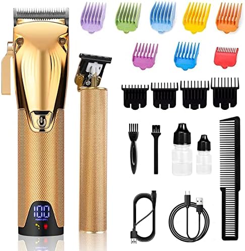 Ruzros Professional Hair Clippers for Men Cordless Barber Hair Cutting Kit Beard Trimmers Haircut Grooming Kit（Gold）