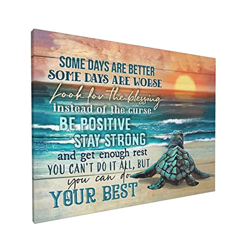 Sea Turtle Wall Art Ocean Beach Pictures Wall Decor Inspirational Quotes Canvas Painting Print Artwork Modern Home Decor Framed For Living Room Bedroom Bathroom12Inx16In #TOP1