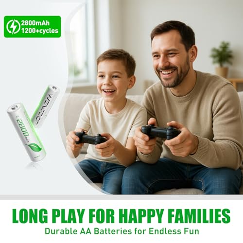 Rechargeable AA Batteries, 2800mAh High-Capacity, NiMH, Double A Battery, Long-Lasting, 8Pack AA Rechargeable Batteries for Household and Office Devices, Pre-Charged - 1.2V Low Self Discharge - Image 4