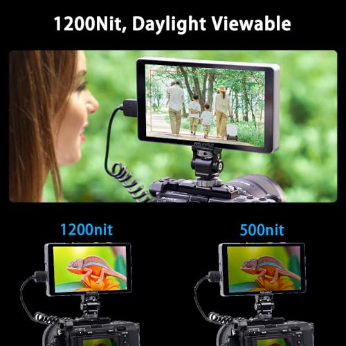 Image of FEELWORLD P6XL 6 Inch Camera Monitor, 1200nit IPS Touch Screen 1920x1080 Built-in 3000mAh Battery Camera Field Monitor with Sunshade, Video Assist HDR Waveform Focus Peaking 3D LUT 4K HDMI
