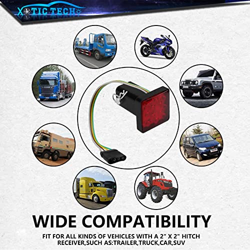 X Xotic Tech #TL88 Xotic Tech Smoked Lens Trailer Hitch Cover W/Trailer Adapter Hitch Pin Red Square Brake Tail Light Compatible thumb #6
