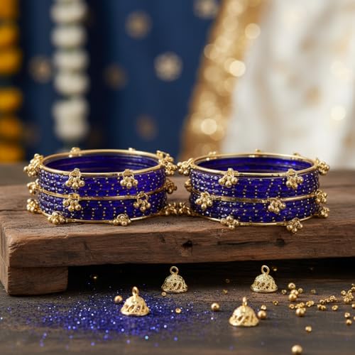 Image of Kashmiri Ghangharoo Glass Bangle Set for Women| Light Weight Bangles | Traditional Transparent Fancy Glass Chudi Set for Wedding, Party|Set Of 16(12 Glass + 4 ghungroo bangles)