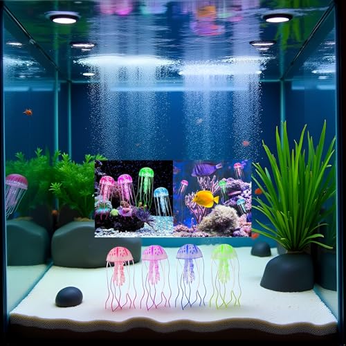 Image of 4 Pcs Fluorescence Jellyfish Aquarium Decorations for Large Small Fishtank Glowing Jellyfish Toy for Fish Tanks Jellyfish Decorations for Bedroom, Aquatic Pets