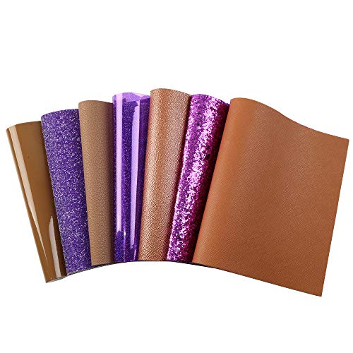 David accessories 7pcs/Set 7.7" x 12.9"(20cm x 33cm) Purple Brown Series Faux Leather Sheet Grain Texture Glitter Mixed Synthetic Leather Sheets Bundles for Leather Earrings Bows Making (E)