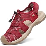 Dannto Sandálias Esportivas Femininas Biqueira Fechada Malha Caminhadas Ao Ar Livre Atlético Casual Caminhada Sandálias Sapatos Aquáticos, Vermelho, 39, Tamanho 8.5