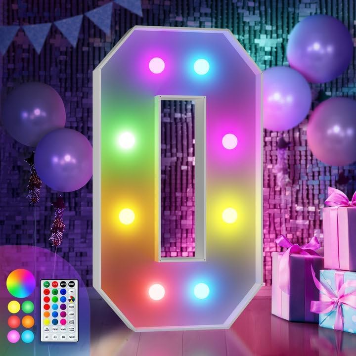 Image of Imprsv Colorful 3FT Marquee Letters O, 18 Colors Large Light up Letters | RGB with Remote, Birthday Party Decorations Anniversary Wedding Decorations Assembly Required 21 Pcs Accessory Set