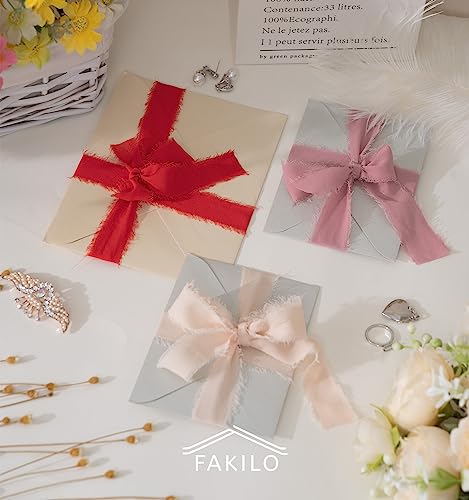 FAKILO Chiffon Ribbon with Frayed Edge, Beige Silk Chiffon Ribbon 4 Rolls 1'' X 5 Yd for Wedding Invitations Bridal Bouquets - Image 4