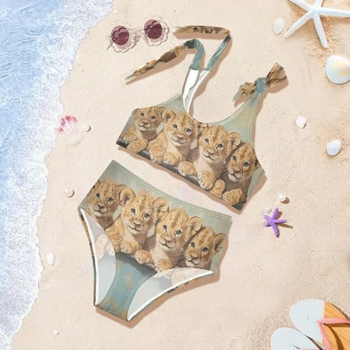 Cute Lion Cubs Tub Painting Girls Bikini Sets 2 Piece Swimsuits Bathing Suit Swimwear 5