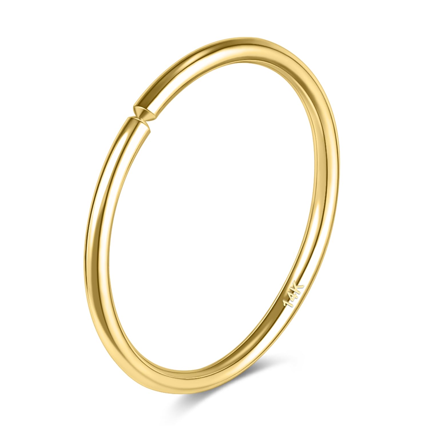 SYLWIA 14k Solid Gold Thin Nose Ring Hoop, Handmade 26g/24g/20g Nose Piercing Jewelry, 6/8/10mm Diameter Hypoallergenic Real Gold Nose Rings for Women