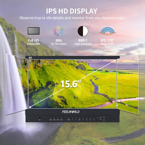 Image of FEELWORLD ATEM156 Quad-Split Monitor 4K 15.6 inch Director's Monitor with 4 x HDMI I /O Live Streaming Broadcast Display Screen for Switchers, Mixer, Studio, Television