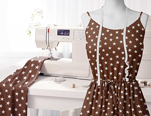 Image of Soimoi Brown Poly Georgette Fabric Stars Star Print Sewing Fabric Meter 52 Inch Wide