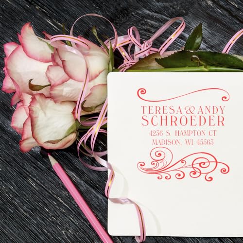 Tampon encreur Windsor avec adresse personnalisée et bordure élégante