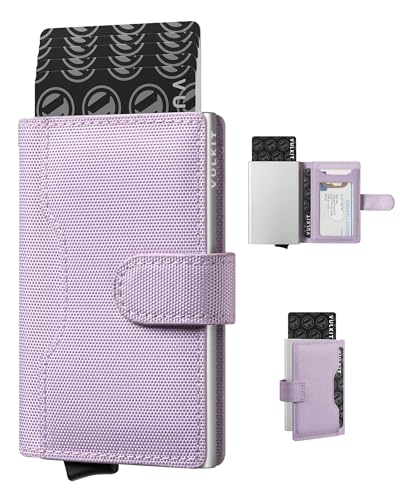 Image of VULKIT Slim Bifold Pop up Wallet Minimalist Leather Card Holder RFID Blocking Metal Card Case with ID Window for Women | with Leather Slots