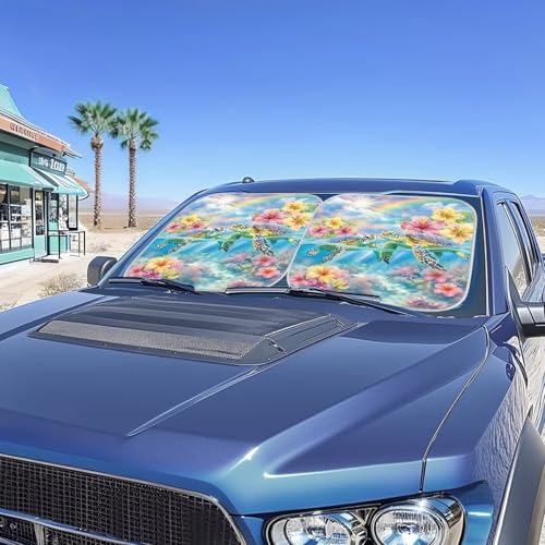 Image of Floral Turtle Car Front Windshield Sun Shade Foldable 2pcs Auto Sunshade Vehicles Sun Visor Portable Heat Reflector Keep Your Vehicle Cool Universal for Cars