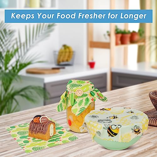 Beeswax Food Wraps Set, Set of 8 Beeswax Wraps, Eco Friendly Reusable Beeswax Paper Food Wrap, Biodegradable Food Storage Wrappers Organic Bees Wax for Cheese, Fruit, Sandwich Wrappers Bowl Covers - Image 3