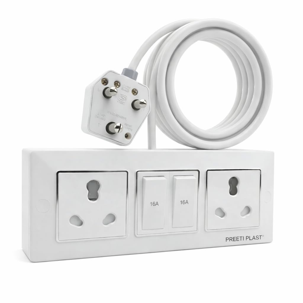 Electric Extension Board with 2 Sockets, 2 Switches, 16A, White, 3 Meter Cable, 2400W, 250 Volts-picture-26