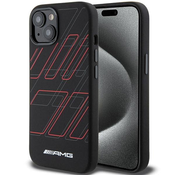 AMG AMHMP15S23SSPK Coque de protection pour iPhone 15/14/13 6,1" Noir Coque rigide en silicone Grand motif losanges