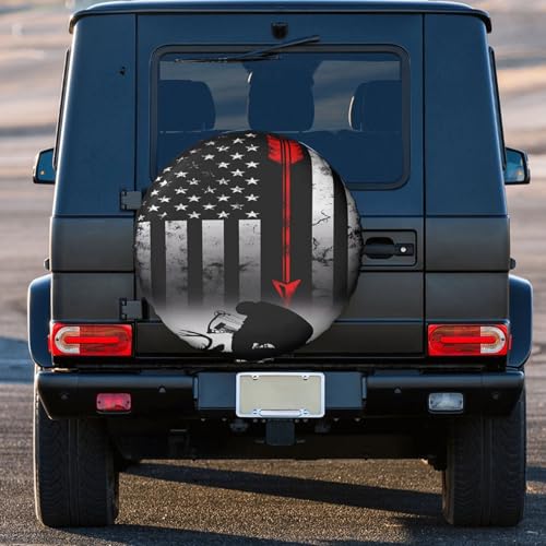 Image of Bow Deer Hunting American Flag Spare Tire Cover Weatherproof Wheel Protectors Dust-Proof Sun Protection Wheel Tire Covers Universal Fit for Truck SUV RV Camper Trailer Car Accessories 14 inch