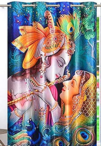 Image of 3D Digital Printed Heavy Fabric Bal Gopal Krishna God Design Curtains for Pooja Room, Temple, Home, 4x5 feet, Set of 1 Pc