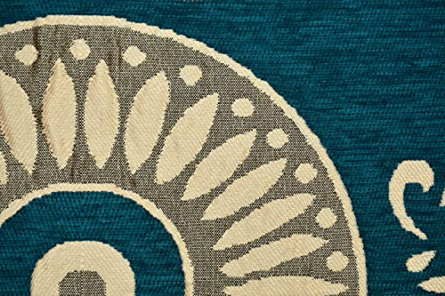 Image of Printed Chenille Velvet Diwan Set - 8 Pieces (1 Single Bedsheet, 5 Cushion Covers, 2 Bolster Covers), Printed Velvet Fabric Cover Set Soft for Living Room & Bedroom (8 Pieces, Sky Blue)