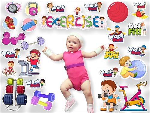 Image of Gym Exercise Photo Booth Props for Kids | 23+ Fitness Theme Cards | Birthday Party Photoshoot Props | Physical Activity Party Supplies | Healthy Lifestyle Theme Decorations