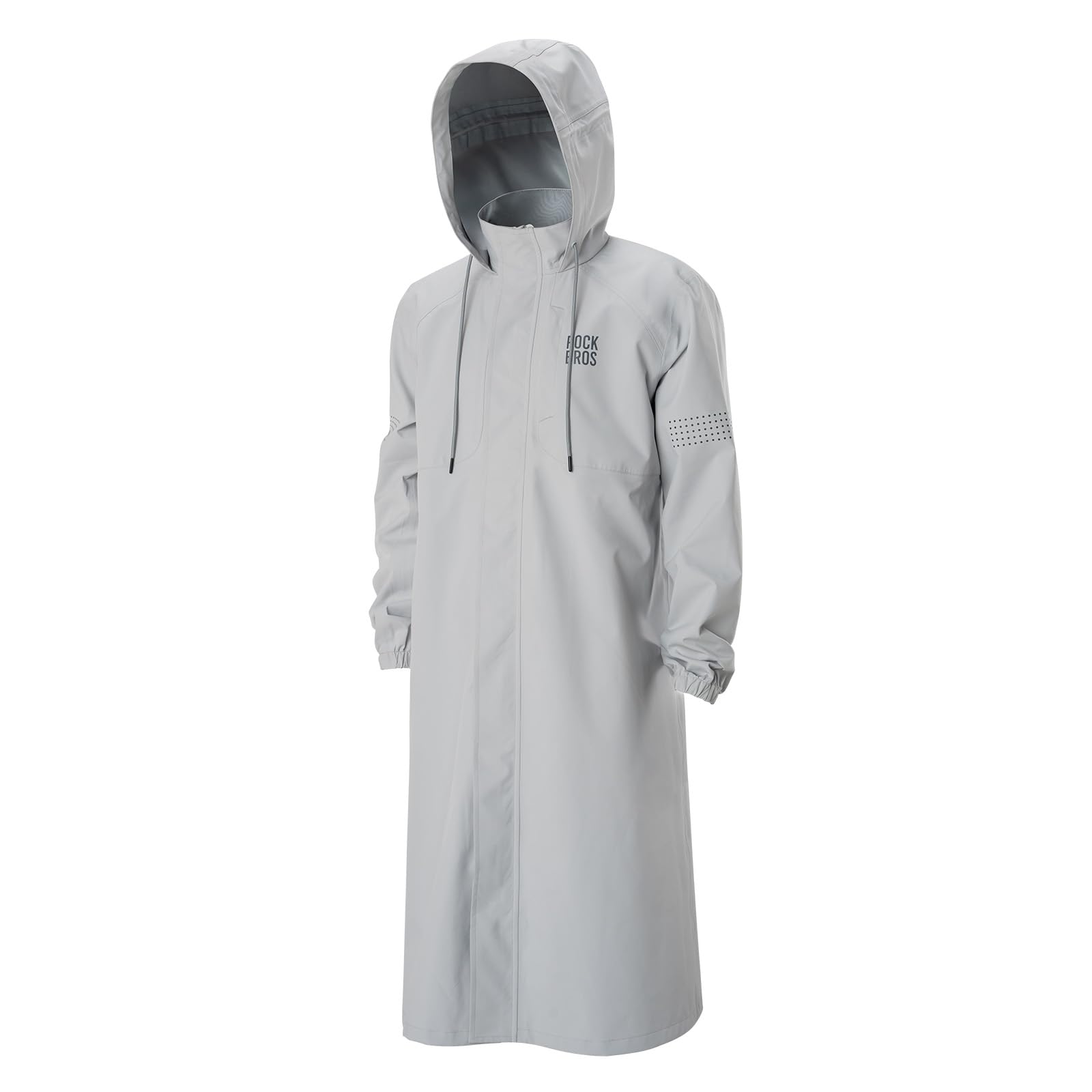 ROCKBROS Chubasquero Largo Deportivo Hombre Mujer, Chaqueta de Lluvia Larga Poncho Impermeable Transpirable Cortaviento con Capucha y Detalles Reflectantes para Senderismo Camping Ciudad, Gris Blanco
