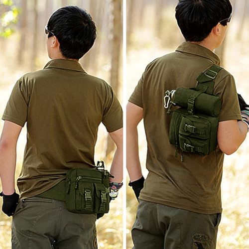 Image of GUSTAVE Waist Bag with Removable Water Bottle Bag Sport Waist Pack Multicompartment Sling Bag Adjustable Quick Release Waist Belt Fashion Waist Bag for Hiking, Walking, Camping, Fishing, Green
