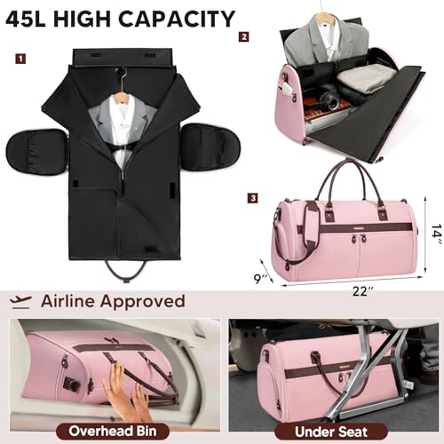 Carry On Garment Bags for Travel, Convertible Garment Duffle Bag for Men Women, 2 in 1 Suit Bag Travel Duffel Bag with Shoes Compartment & Detachable Shoulder Strap2