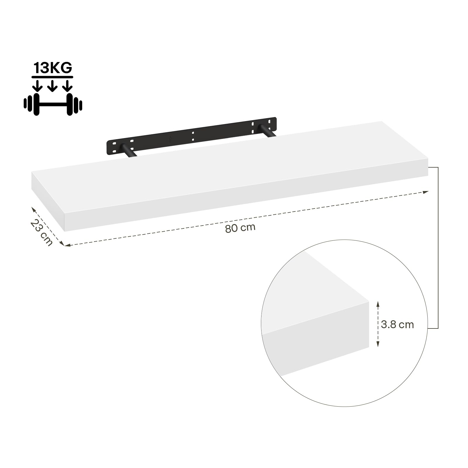 eSituro Wandregal, schwebendes weißes Regale für Wandmontage, 3er-Set Schweberegal Hängeregal Wandbrett im Wohnzimmer Schlafzimmer Küche Badezimmer, 80x3,8x22,9 cm