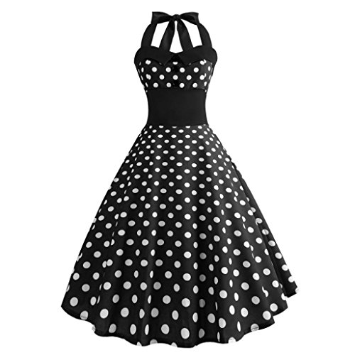 Femme été Vintage Élégant Mini Robe, Femmes Vintage 1950's Audrey Hepburn Pin-up Robe de Soirée Cocktail, Style Halter Années 50 à Pois Ba Zha Hei (XL, Noir)