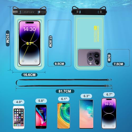 「水に浮く・スポンジ」スマホ 防水ケース LILIYYA：IPX8認証 お風呂 完全防水 携帯 スマホケース すまほ ぼうすい バッグ カバー ポーチ 顔認証 水中撮影 両手解放 ストラップ付き 海 プール 温泉 雪 携帯 ドライバッグ 首かけ 斜め掛け iPhone 16 15 Galaxy Xperia 7"以内に対応 緑