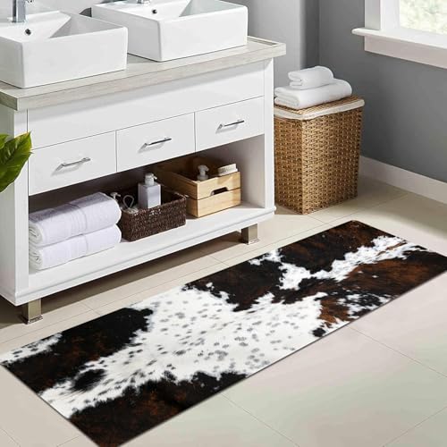 MUGINYU Cowhide Cow Print Long Bath Mat 20x63inch, Western Bathroom Runner Rug for Farmhouse Cowboy Decor,Large Quick Dry Absorbent Non-Slip Narrow Shower Rug for Bedroom Hallway Kitchen by MUGINYU - Image 2