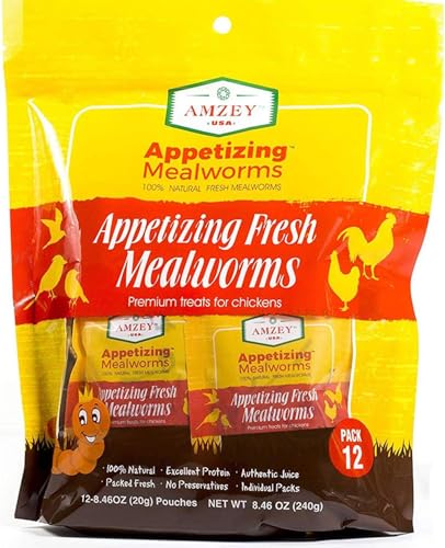 Amzey Fresh Mealworms 8.4 oz (1600 Count Total, 12 Bags) Superior to Live Meal Worms - Premium Food...
