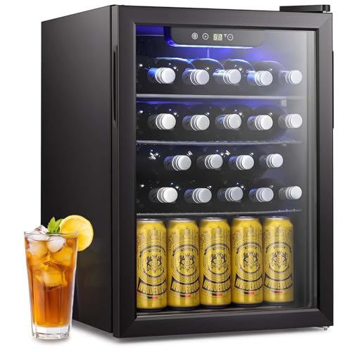 Antarctic Star 16 Bottle Wine Cooler Beverage Refrigerator Small Mini Wine Cellar Beer Soda Clear Glass Door Bar Fridge Quiet Operation Compressor Adjust Temp Control Freestanding, 2.4 Cu. F