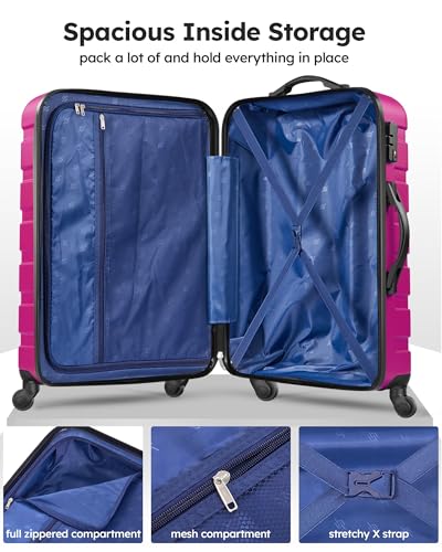 Suitour Luggage 3 Piece Sets Hard Shell Luggage Set with Spinner Wheels, TSA Lock, 20 24 28 inch Travel Suitcase Sets,Rose Red4