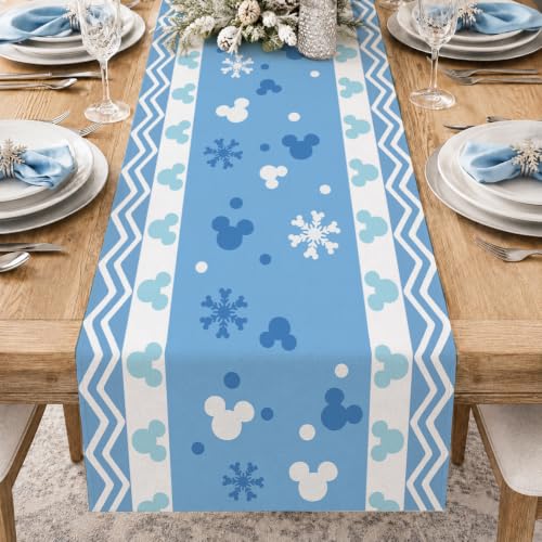 Seliem Winter Blue Table Runner, Snowflake Polka Dot Kitchen Dining Table