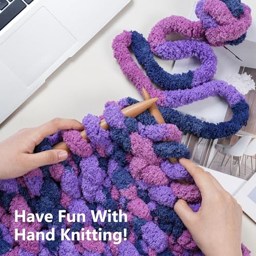 Image of Cozyful Chunky Yarn for Hand Knitting - #10 Chunky Chenille Blanket Yarn, Jumbo Big Thick Chunky Yarns for Crocheting, Tie Dye Bulky Knit Yarns, 8 Skein (20 yds 8 oz Each Skein), Multi Purple