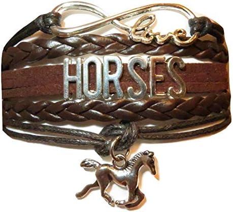 Horse Bracelet Gift for Girls, Horse Jewelry, Infinity Bracelet Horse Charm, Girls Gifts,Teen Gifts for pony loving girls, Birthday gifts for girls, horse gifts [Dark Brown]