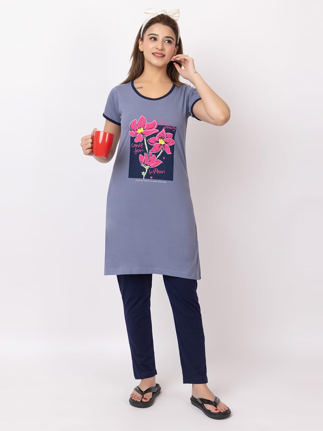 gee 5 Summer Wear Casual Nightwear Round Neck Cotton blend Comfortable and Breathable Sleepwear |Top and Bottom Set| Nightsuit For Women's (WN-101)-picture-55