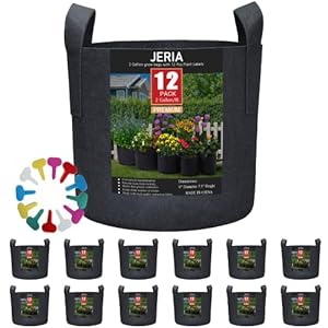 JERIA 12-Pack 2 Gallon, Vegetable/Flower/Plant Grow Bags, Aeration Fabric Pots with Handles (Black), Come with 12 Pcs Plant Labels