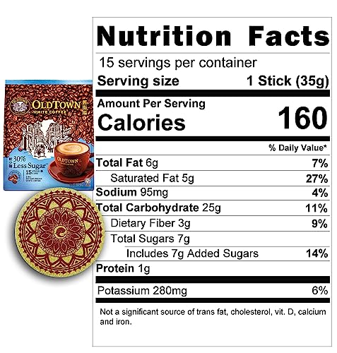 (3-Pack - Less Sugar) Old Town (3 In 1) Less Sugar White Coffee Asian Instant Coffee Package With A Whalever Eco Friendly Cork Coaster Coffee Lover Package, Oldtown White Coffee 45 Packets #TOP7