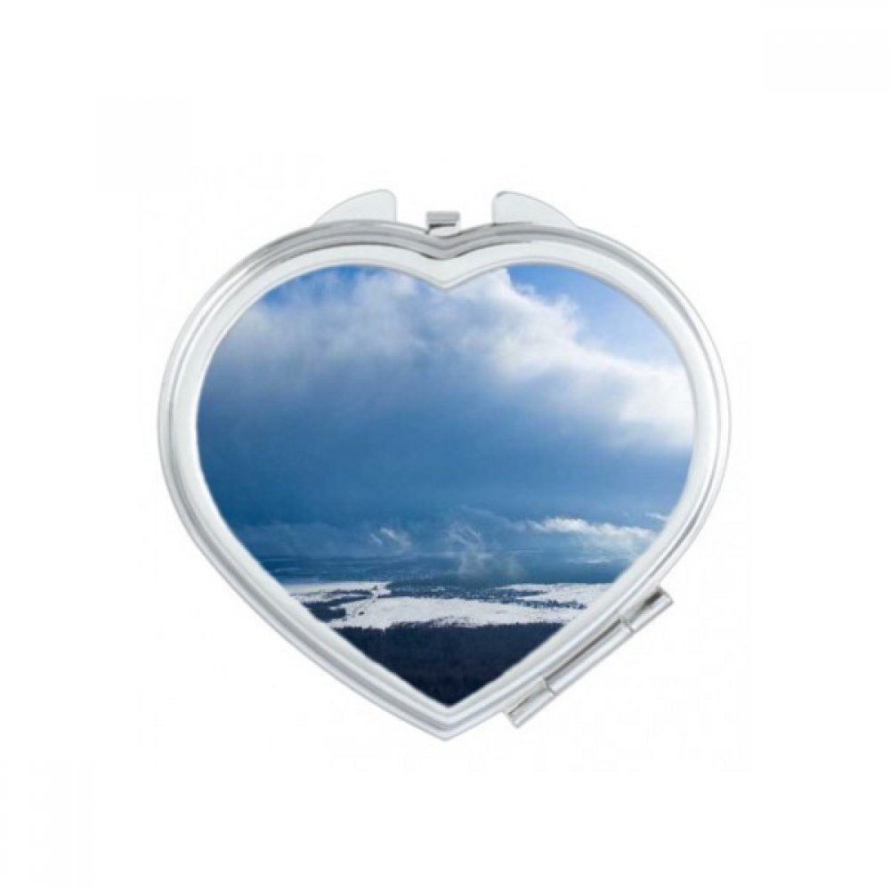 Miroir de poche cœur DIYthinker avec motif prune et nuages bleu ciel