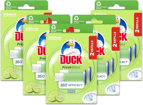 Duck Fresh Discs Toilet Cleaner Refill Twin Pack, Fights Stains That Harbour Germs, Prevents Limescale Build Up, Lime, Pack of 5 (Total of 10 Refill Tubes)