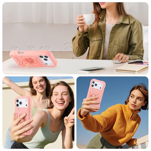 Image of MARKILL Compatible with iPhone with Built-in 360Rotating Ring Stand, Military Grade Drop Protection Full Body Rugged Heavy Duty Case Durable Cover (Pink, iPhone 17 Pro)