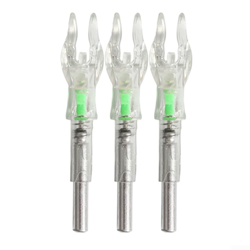 LED Lighted Arrow Nocks 4.2mm For Compound Recurve Bow Hunting Archery-Accessories 3 Pack Automatic Illumination Switch Brightness Long Life Red Blue (4.2 green)