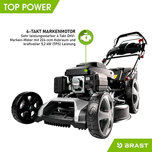 Foto von Brast Benzin Rasenmäher mit Antrieb | 5,2kW (7PS) | Elektrostart | 53cm Schnittbreite | viele Modelle | TÜV | 30-80mm Schnitthöhe | 60L Fangkorb | 4 Takt OHV Motor | Stahlgehäuse | ESTART