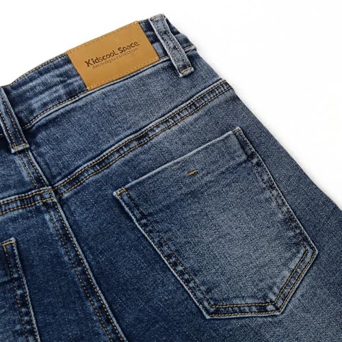 KIDSCOOL SPACE Girls Jeans,Kids Elastic Band Inside Ripped Denim Pants3