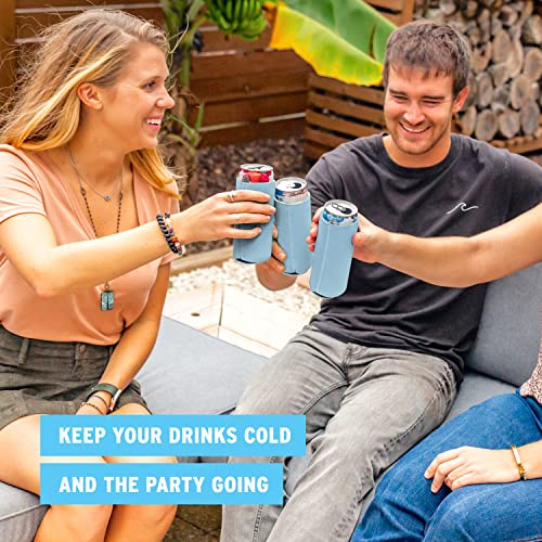 Image of Slim Can Cooler Sleeves (30-Pack) Soft Slim Can Koolie for White Claw Seltzer & Slim Beer - HTV Blanks for Vinyl Projects - Skinny Can Koolies Bulk - Tall Can Coolies for Slim Cans (Light Blue)