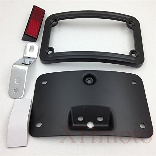 HTTMT MT388-BK Black Laydown Curved License Plate Bracket Tag Holder w/Mount Kit Compatible with Harley Davidson 2005-2007 Softail Springer Classic FLSTSC/ 2005-2017 Softail Deluxe FLSTN